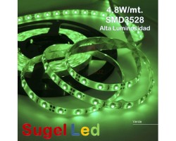 Tira LED 5 mts Flexible 24W 300 Led SMD 3528 IP20 Verde Alta Luminosidad